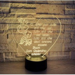 LAMPADA PLEXIGLASS LUME REGALO SAN VALENTINO LUCE LED RGB CAVO USB E BATTERIE