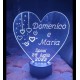 LAMPADA PLEXIGLASS LUCE LED RGB CUORE PER SPOSI MATRIMONIO PROMESSA CERIMONIE PERSONALIZZARE