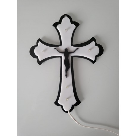 CROCE PLEXIGLASS BICOLORE 5 LED E CRISTO LUCE BIANCA CON BATTERIE