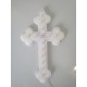 CROCE IN PLEXIGLASS 14 LED LUCE BIANCA CON BORDO EFFETTO GLITTER A BATTERIA