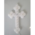 CROCE IN PLEXIGLASS 14 LED LUCE BIANCA CON BORDO EFFETTO GLITTER A BATTERIA