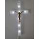CROCE RIFLESSO IN PLEXIGLASS TRASPARENTE E BIANCO CON CRISTO LUCE LED E BATTERIE