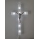 CROCE RIFLESSO IN PLEXIGLASS TRASPARENTE E BIANCO CON CRISTO LUCE LED E BATTERIE