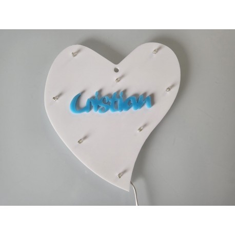 CUORE IN PLEXIGLASS 8 LED PERSONALIZZATO CON NOME LUCE BIANCA CON BATTERIE