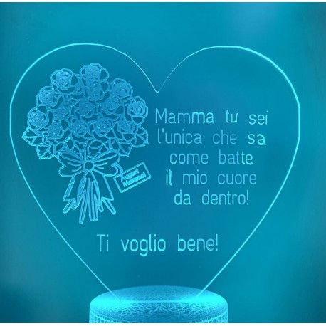 LAMPADA IN PLEXIGLASS REGALO FESTA DONNA MAMMA AMORE PERSONALIZZATA LUCE LED RGB
