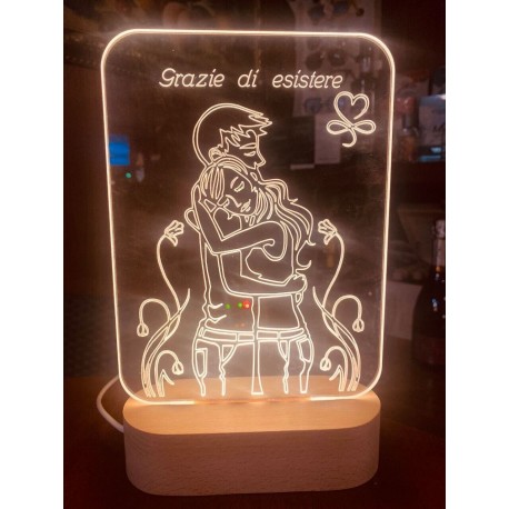 LAMPADA IN PLEXIGLASS REGALO FESTA AMORE SAN VALENT PERSONALIZZATA LUCE LED