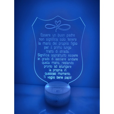 LAMPADA IN PLEXIGLASS REGALO FESTA DEL PAPA' AMORE PERSONALIZZATA LUCE LED RGB