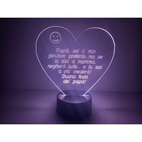 LAMPADA IN PLEXIGLASS REGALO FESTA DEL PAPA' CUORE AMORE PERSONALIZZATA LUCE  LED RGB - FATMA ITALIA SRL