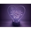 LAMPADA IN PLEXIGLASS REGALO FESTA DEL PAPA' CUORE AMORE PERSONALIZZATA LUCE LED RGB