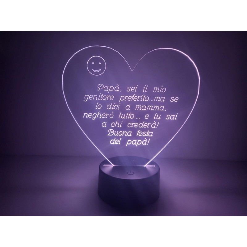 LAMPADA IN PLEXIGLASS REGALO FESTA DEL PAPA' CUORE AMORE PERSONALIZZATA  LUCE LED RGB - FATMA ITALIA SRL