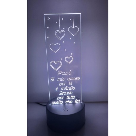 LAMPADA IN PLEXIGLASS REGALO FESTA DEL PAPA' CUORE FRASI AMORE PERSONALIZZATA LUCE LED RGB
