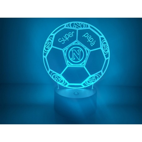LAMPADA IN PLEXIGLASS REGALO FESTA DEL PAPA' TIFOSI NAPOLI PALLONE SQUADRA PERSONALIZZARE LUCE LED RGB