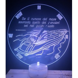 LAMPADA OROLOGIO PLEXIGLASS IDEA REGALO LUCE LED RGB BARCA MARE MARINAIO ROSA DEI VENTI