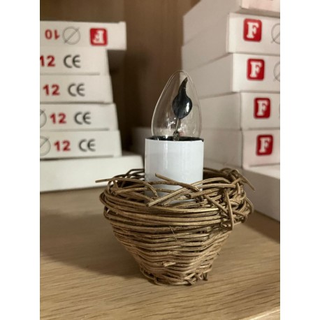 LUCCIOLA CESTINO CON PORTALAMPADA E LAMPADINA EFFETTO FUOCO CON CAVO E SPINA